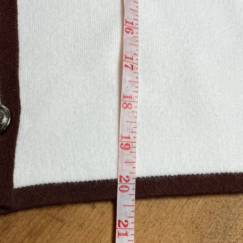 Fate White Short Sleeve Knit Cardigan with Brown Trim - Picture 8 of 8